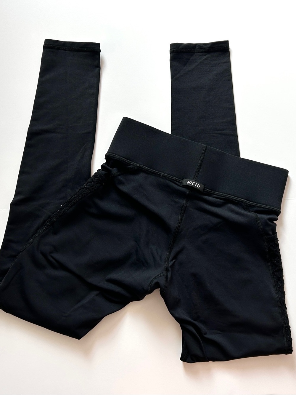 MICHI Black High Waist Mesh Crochet Panels Leggings Size XS Athletic Activewear